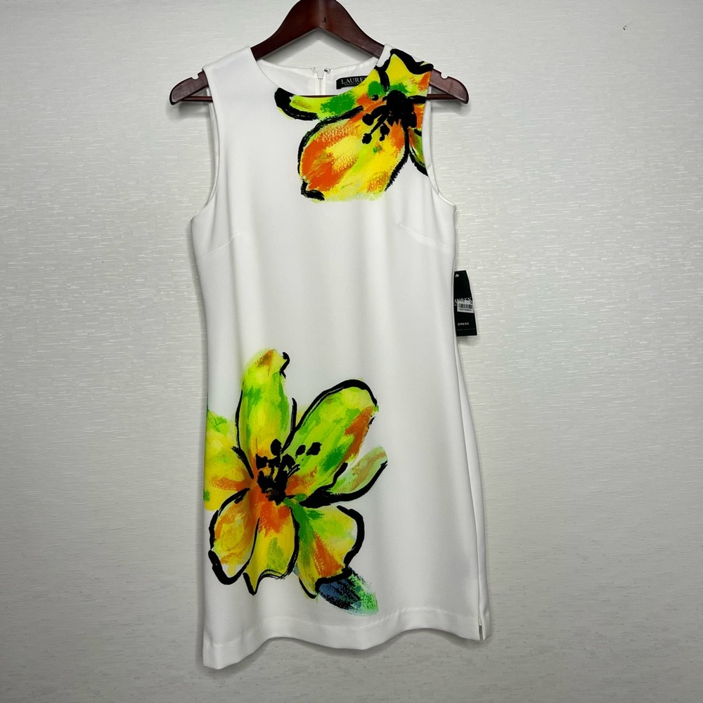 NWT Lauren by Ralph Lauren White & Neon Dress